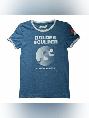 Bolder Boulder 10K Tee Small Blue Ringer Shirt 40th Anniversary Graphic Running